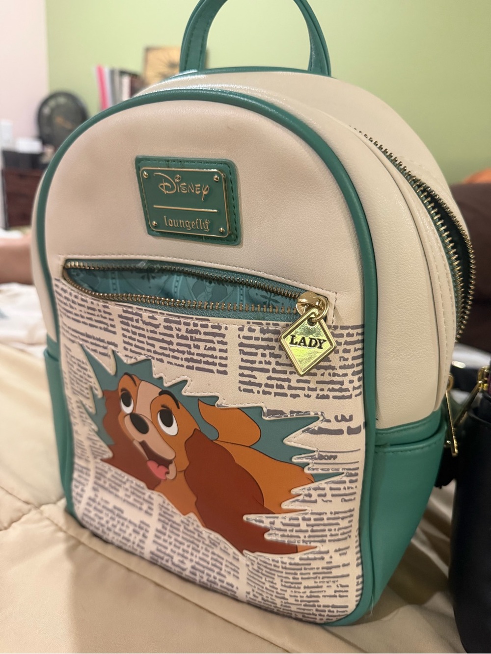 Disney Teal & Cream Lady Graphic Mini Backpack - Picture 1 of 15